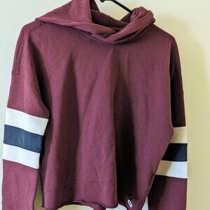 Abercrombie & Fitch New! Varsity Sweatshirt Hoodie Crop Burgundy Navy Stripes XS